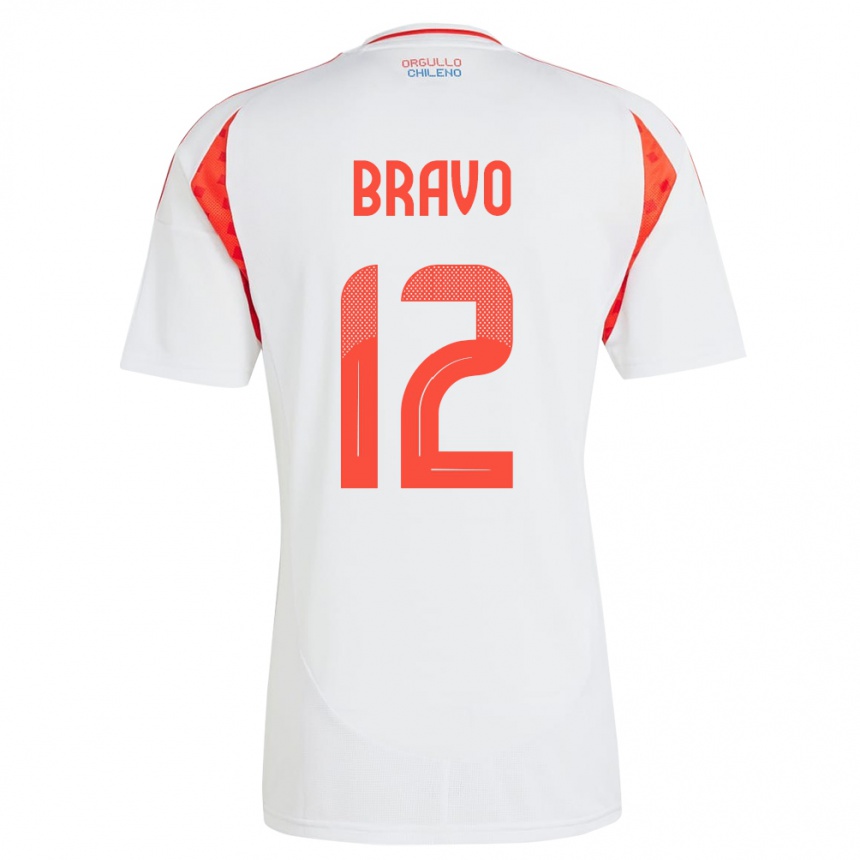 Damen Fußball Chile Christian Bravo #12 Weiß Auswärtstrikot Trikot 24-26 T-Shirt Luxemburg