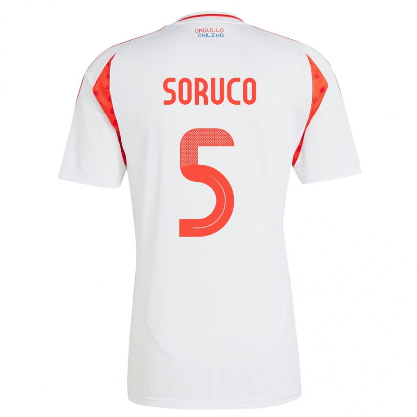 Damen Fußball Chile Ámbar Soruco #5 Weiß Auswärtstrikot Trikot 24-26 T-Shirt Luxemburg