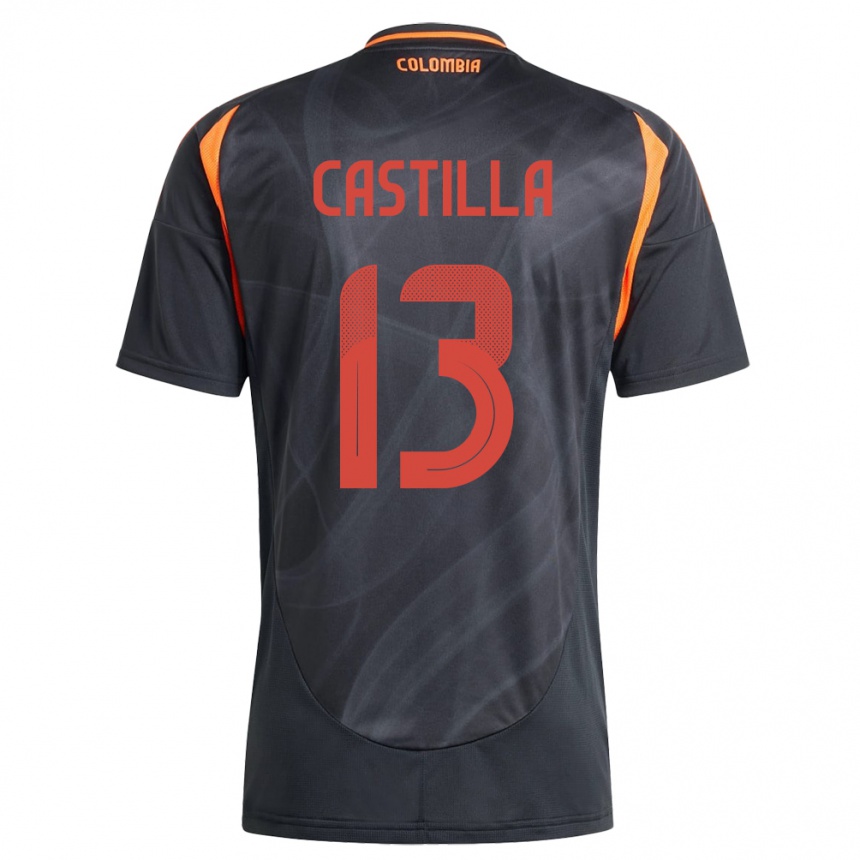 Damen Fußball Kolumbien Juan Castilla #13 Schwarz Auswärtstrikot Trikot 24-26 T-Shirt Luxemburg