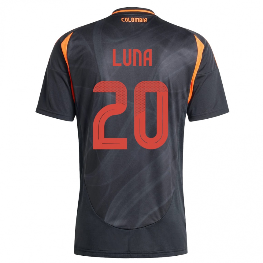 Damen Fußball Kolumbien Daniel Luna #20 Schwarz Auswärtstrikot Trikot 24-26 T-Shirt Luxemburg