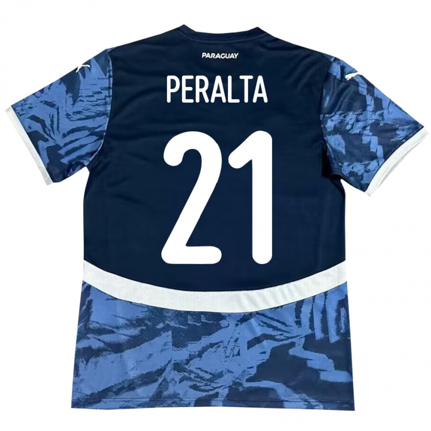 Damen Fußball Paraguay Fabrizio Peralta #21 Blau Auswärtstrikot Trikot 24-26 T-Shirt Luxemburg