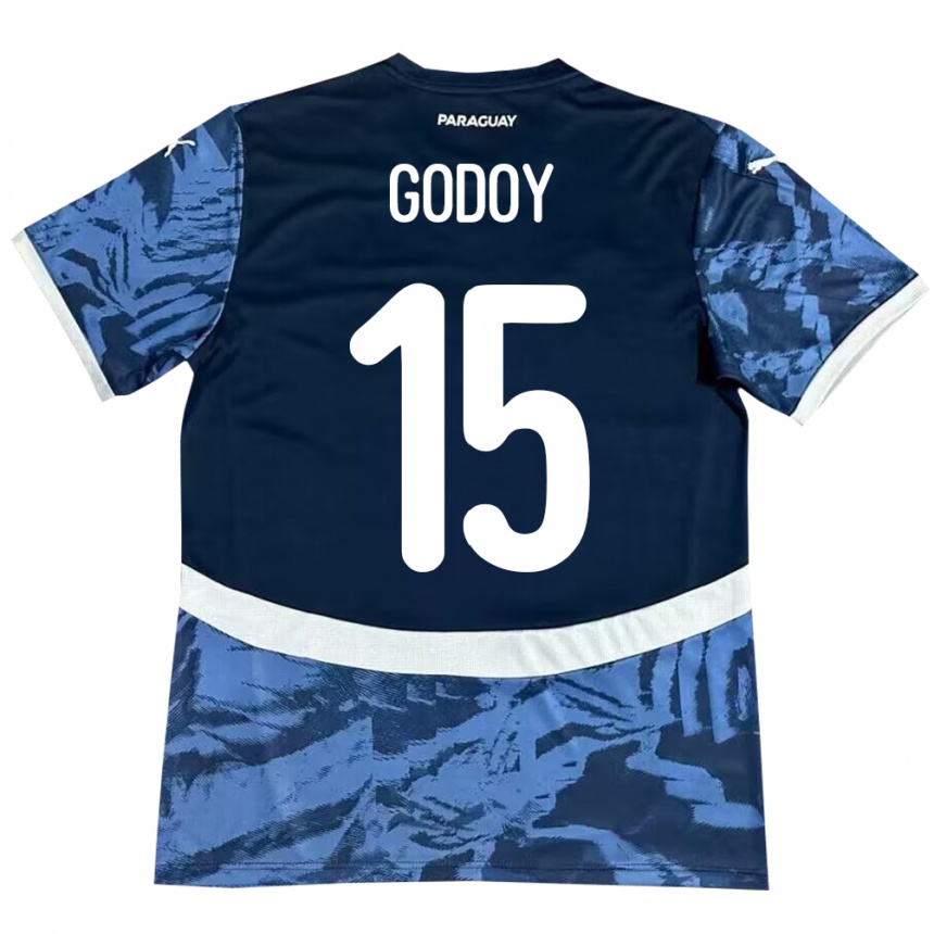 Damen Fußball Paraguay Fanny Godoy #15 Blau Auswärtstrikot Trikot 24-26 T-Shirt Luxemburg