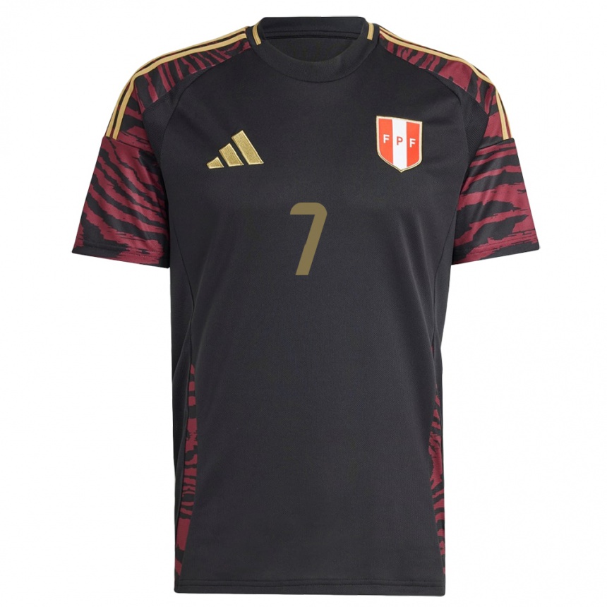 Damen Fußball Peru Hiroshi Mejía #7 Schwarz Auswärtstrikot Trikot 24-26 T-Shirt Luxemburg