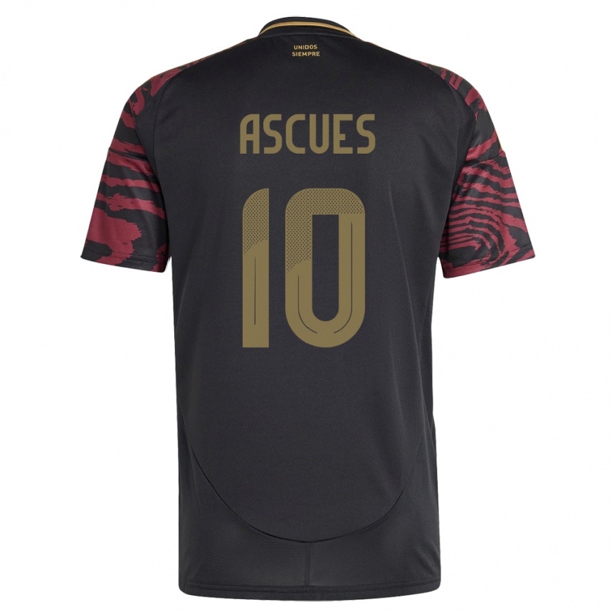 Damen Fußball Peru Adrián Ascues #10 Schwarz Auswärtstrikot Trikot 24-26 T-Shirt Luxemburg