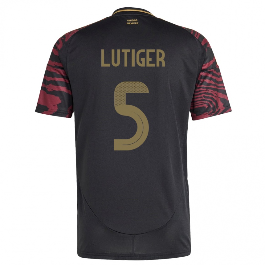 Damen Fußball Peru Rafael Lutiger #5 Schwarz Auswärtstrikot Trikot 24-26 T-Shirt Luxemburg