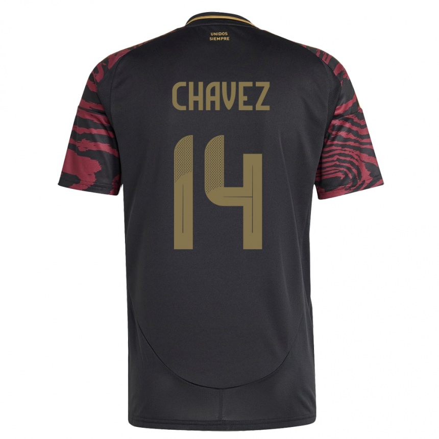 Damen Fußball Peru Felipe Chávez #14 Schwarz Auswärtstrikot Trikot 24-26 T-Shirt Luxemburg
