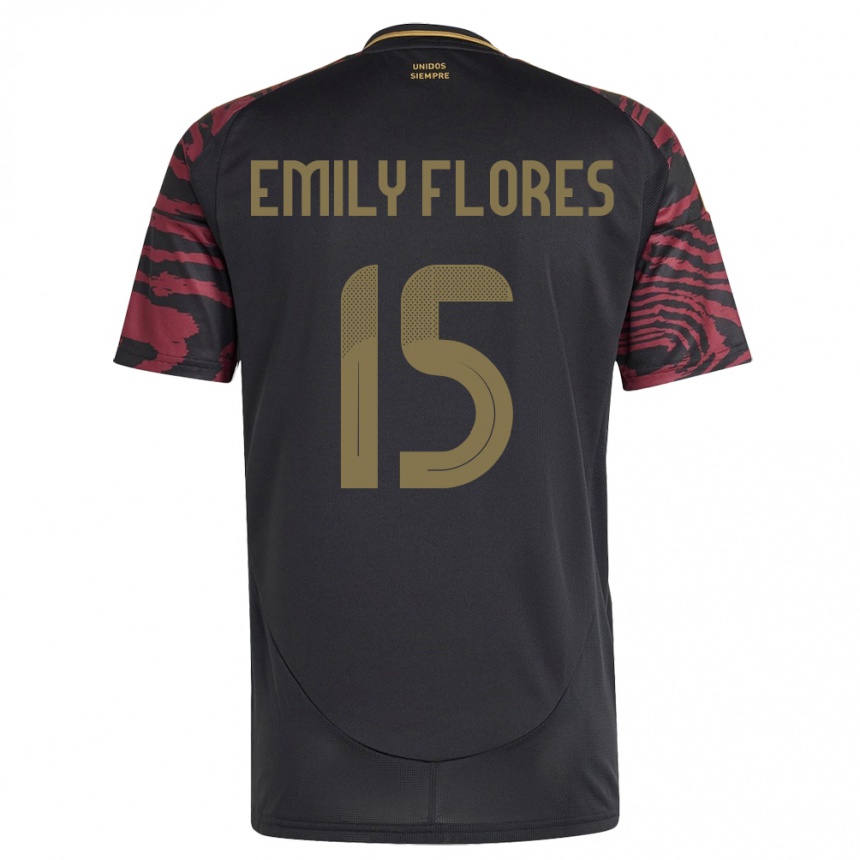 Damen Fußball Peru Emily Flores #15 Schwarz Auswärtstrikot Trikot 24-26 T-Shirt Luxemburg