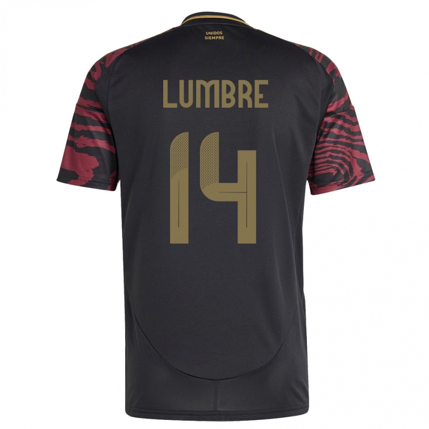 Damen Fußball Peru Noelia Lumbre #14 Schwarz Auswärtstrikot Trikot 24-26 T-Shirt Luxemburg