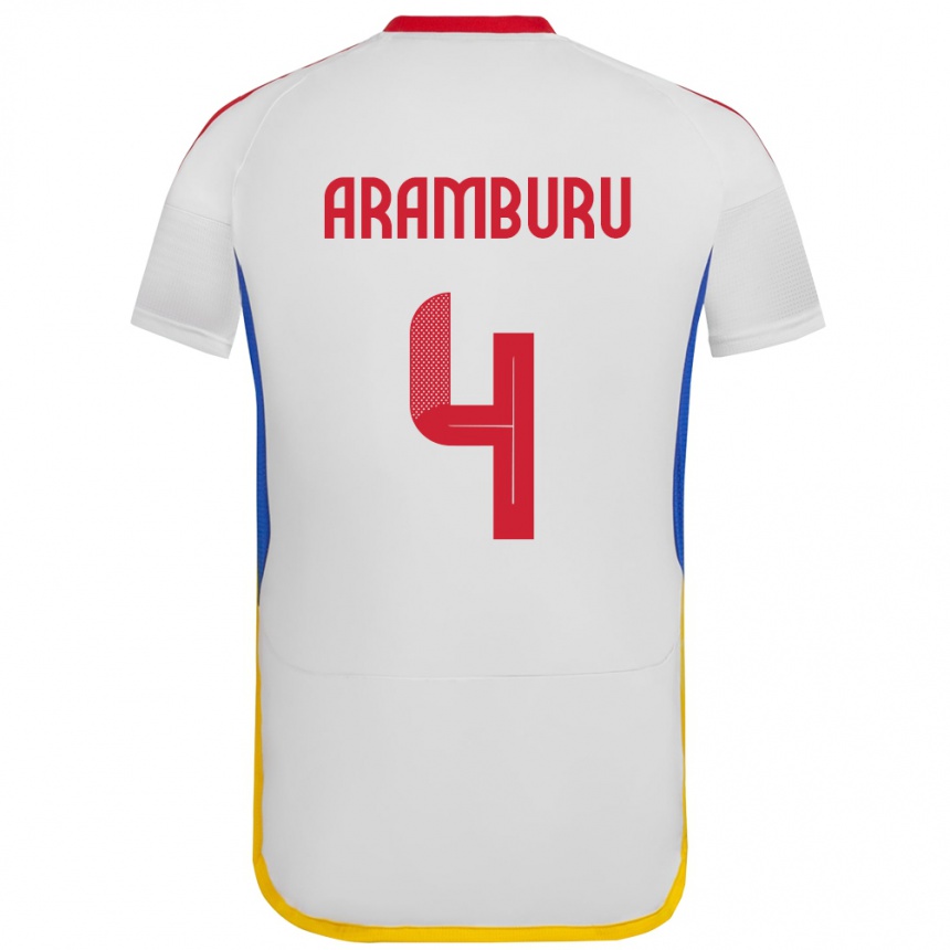 Damen Fußball Venezuela Jon Aramburu #4 Weiß Auswärtstrikot Trikot 24-26 T-Shirt Luxemburg