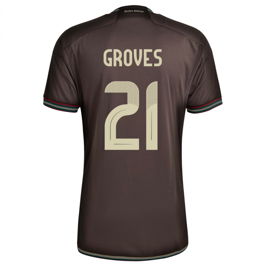 Damen Fußball Jamaika Isreala Groves #21 Nachtbraun Auswärtstrikot Trikot 24-26 T-Shirt Luxemburg