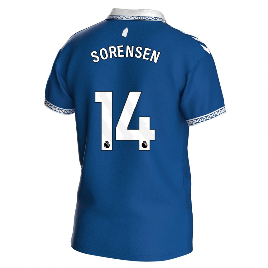 Kinder Fußball Nicoline Sorensen #14 Königsblau Heimtrikot Trikot 2023/24 T-Shirt Luxemburg