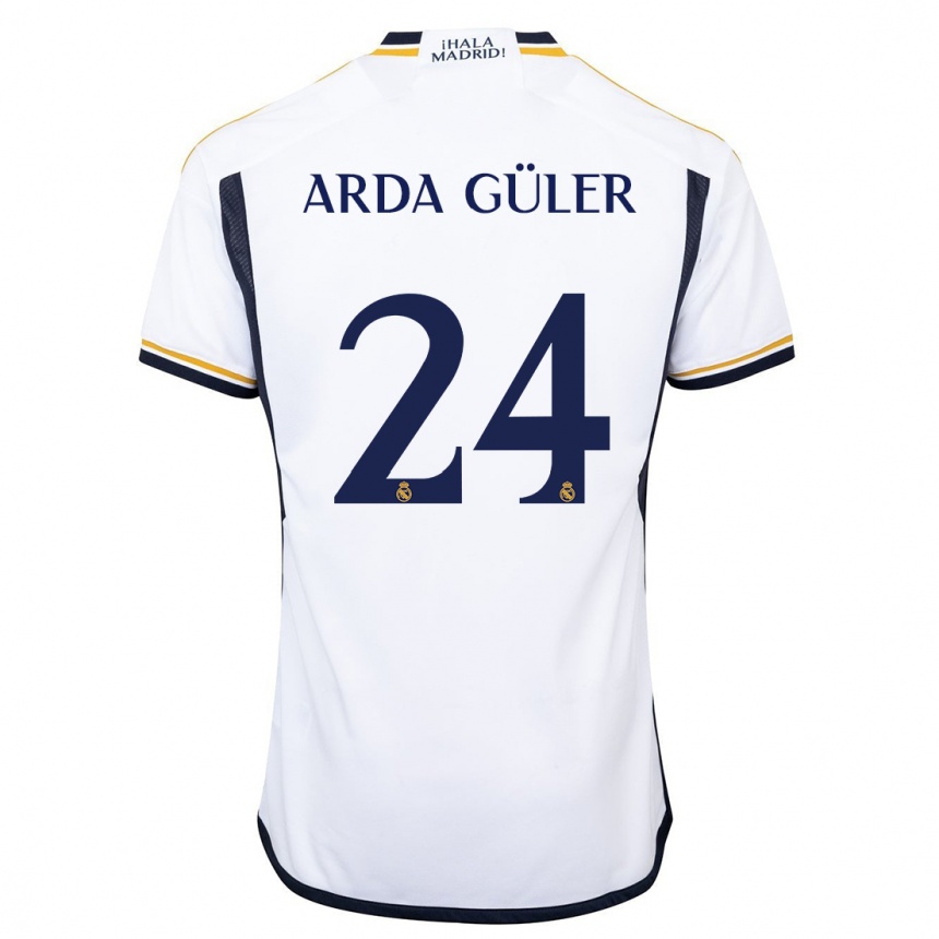 Kinder Fußball Arda Güler #24 Weiß Heimtrikot Trikot 2023/24 T-Shirt Luxemburg