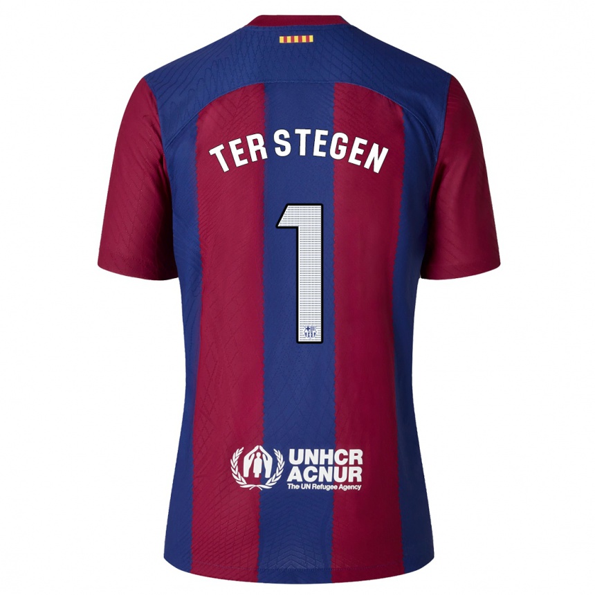 Kinder Fußball Marc-Andre Ter Stegen #1 Rot Blau Heimtrikot Trikot 2023/24 T-Shirt Luxemburg