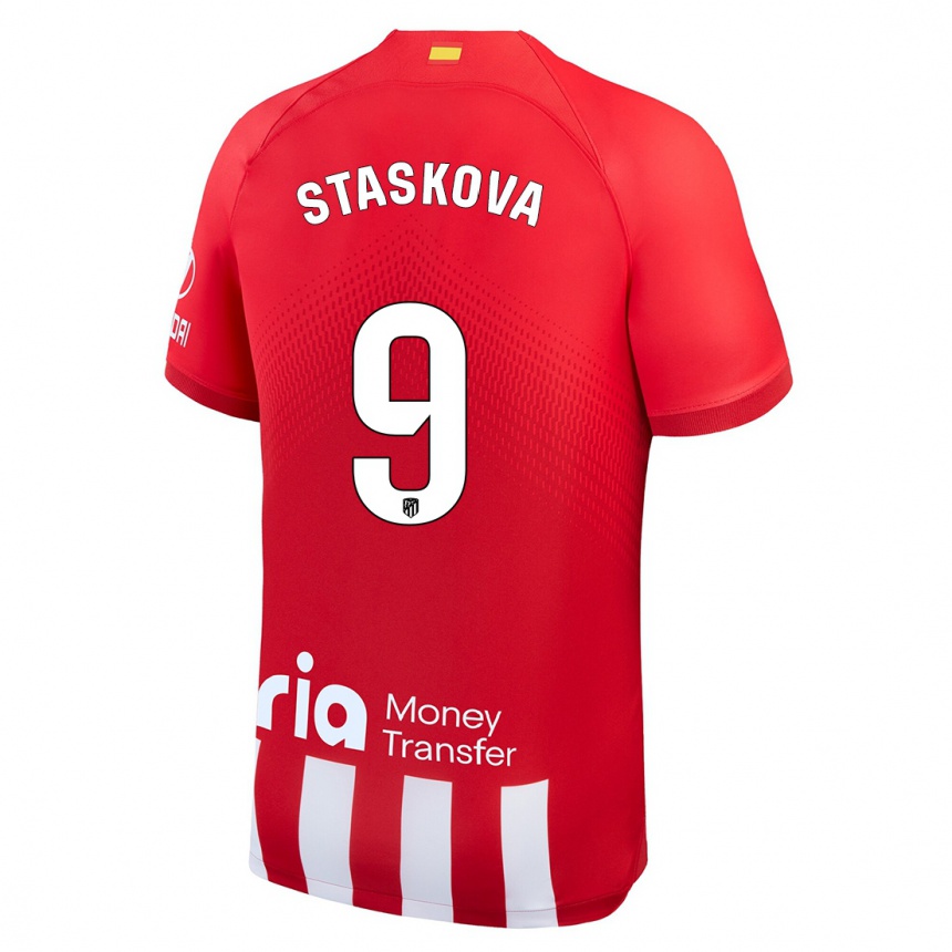 Kinder Fußball Andrea Staskova #9 Rot-Weiss Heimtrikot Trikot 2023/24 T-Shirt Luxemburg