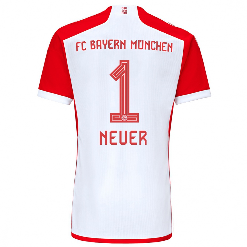 Kinder Fußball Manuel Neuer #1 Rot-Weiss Heimtrikot Trikot 2023/24 T-Shirt Luxemburg