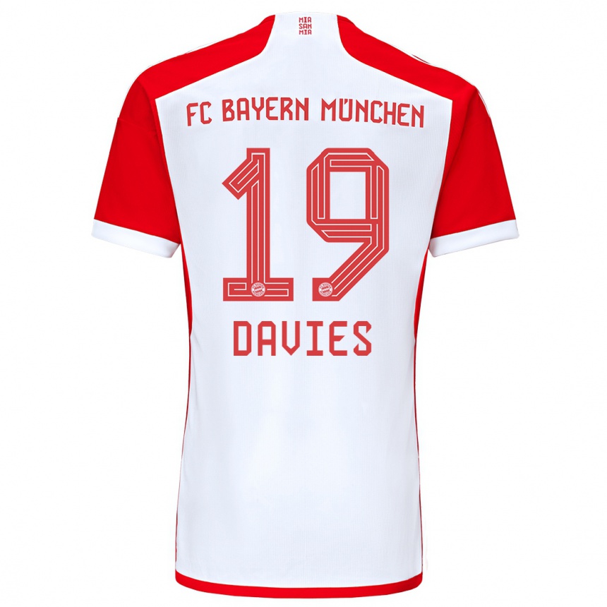 Kinder Fußball Alphonso Davies #19 Rot-Weiss Heimtrikot Trikot 2023/24 T-Shirt Luxemburg