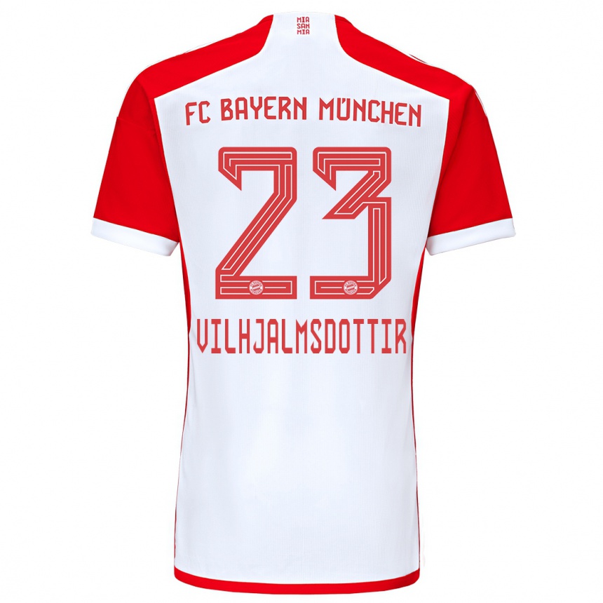 Kinder Fußball Karolina Lea Vilhjalmsdottir #23 Rot-Weiss Heimtrikot Trikot 2023/24 T-Shirt Luxemburg