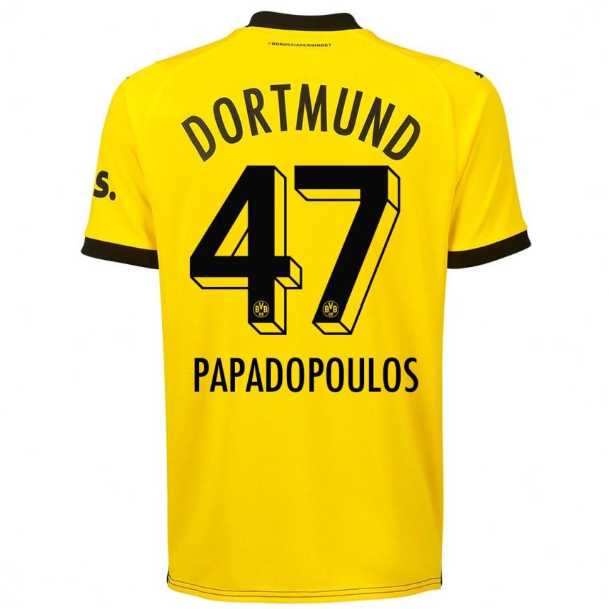 Kinder Fußball Antonios Papadopoulos #47 Gelb Heimtrikot Trikot 2023/24 T-Shirt Luxemburg