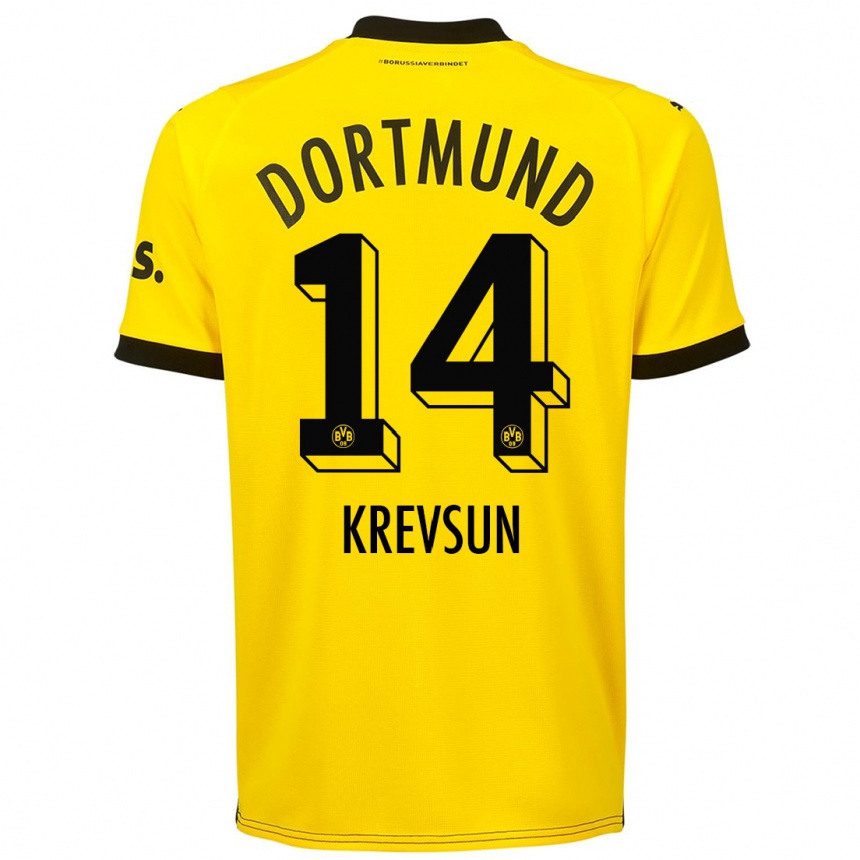 Kinder Fußball Danylo Krevsun #14 Gelb Heimtrikot Trikot 2023/24 T-Shirt Luxemburg