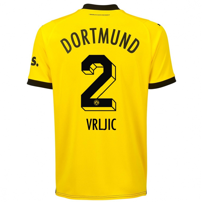 Kinder Fußball Daniel Vrljic #2 Gelb Heimtrikot Trikot 2023/24 T-Shirt Luxemburg