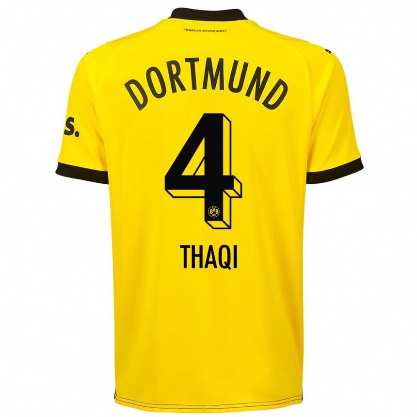 Kinder Fußball Albin Thaqi #4 Gelb Heimtrikot Trikot 2023/24 T-Shirt Luxemburg