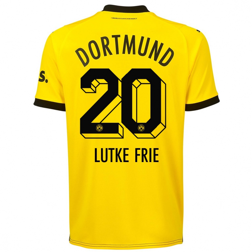 Kinder Fußball Dennis Lutke-Frie #20 Gelb Heimtrikot Trikot 2023/24 T-Shirt Luxemburg