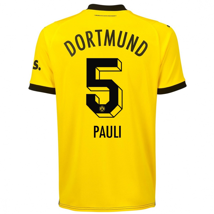 Kinder Fußball Julian Pauli #5 Gelb Heimtrikot Trikot 2023/24 T-Shirt Luxemburg