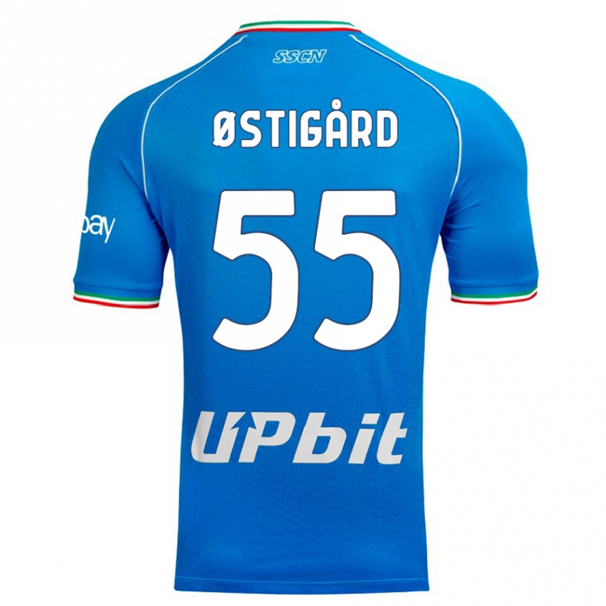 Kinder Fußball Leo Ostigard #55 Himmelblau Heimtrikot Trikot 2023/24 T-Shirt Luxemburg