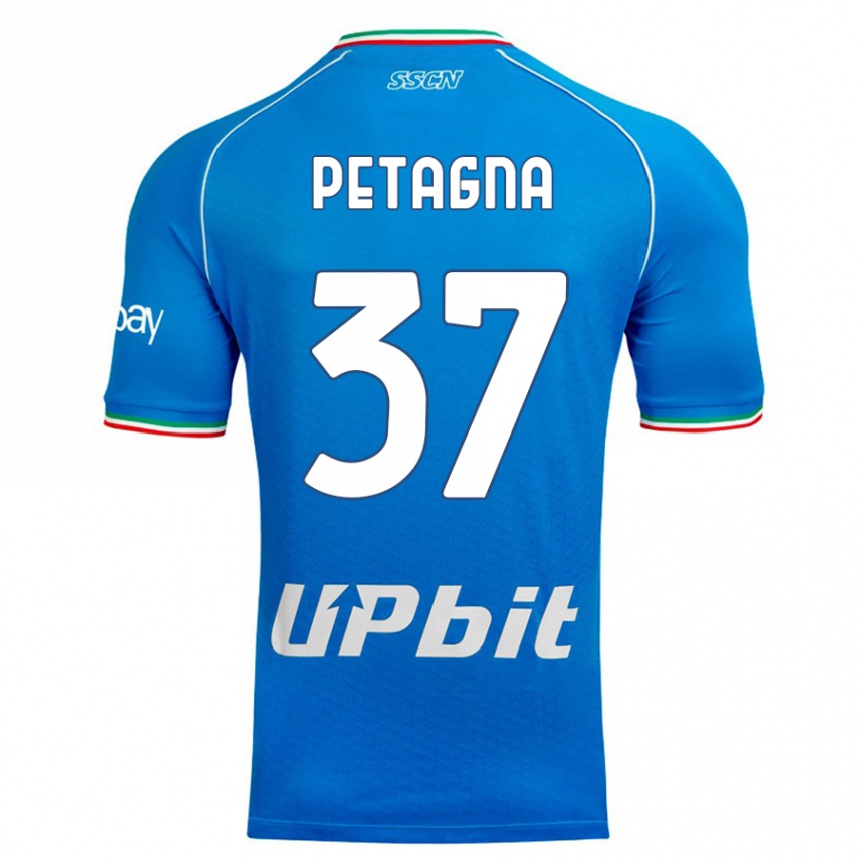 Kinder Fußball Andrea Petagna #37 Himmelblau Heimtrikot Trikot 2023/24 T-Shirt Luxemburg