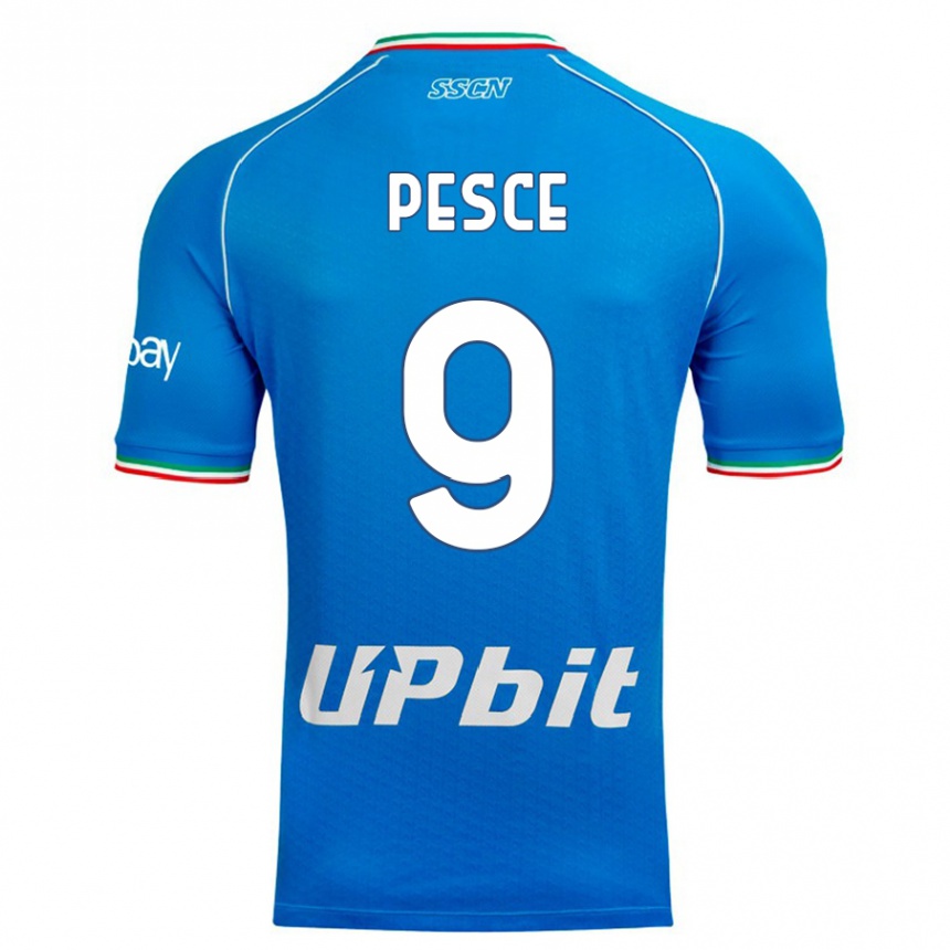 Kinder Fußball Antonio Pesce #9 Himmelblau Heimtrikot Trikot 2023/24 T-Shirt Luxemburg