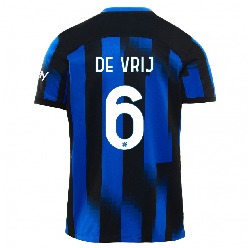Kinder Fußball Stefan De Vrij #6 Schwarz Blau Heimtrikot Trikot 2023/24 T-Shirt Luxemburg