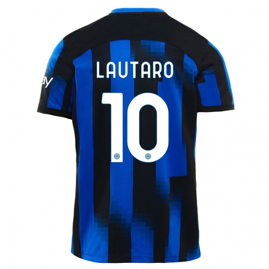 Kinder Fußball Lautaro Martinez #10 Schwarz Blau Heimtrikot Trikot 2023/24 T-Shirt Luxemburg