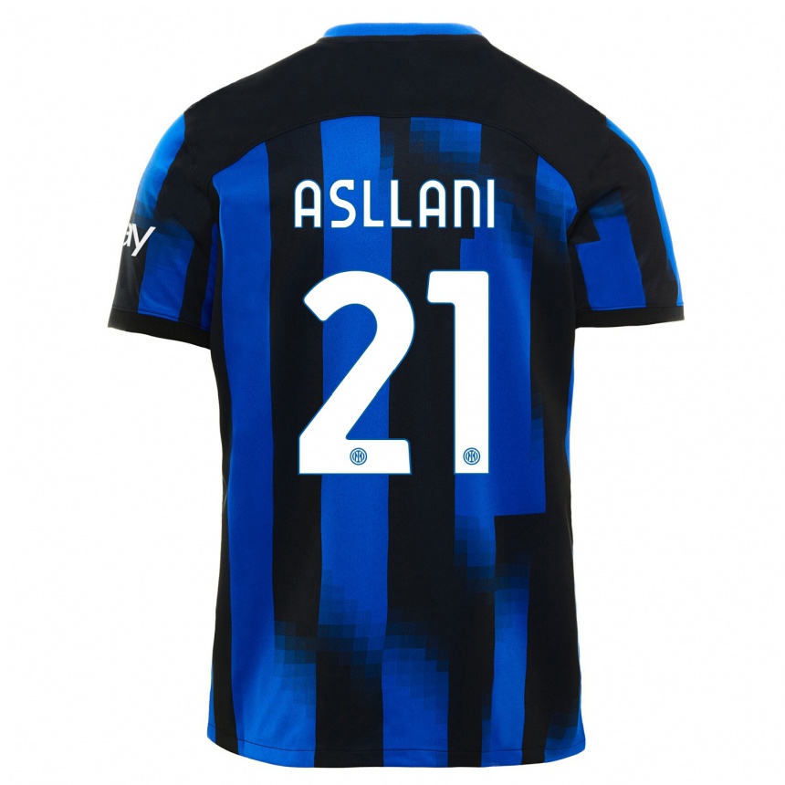 Kinder Fußball Kristjan Asllani #21 Schwarz Blau Heimtrikot Trikot 2023/24 T-Shirt Luxemburg