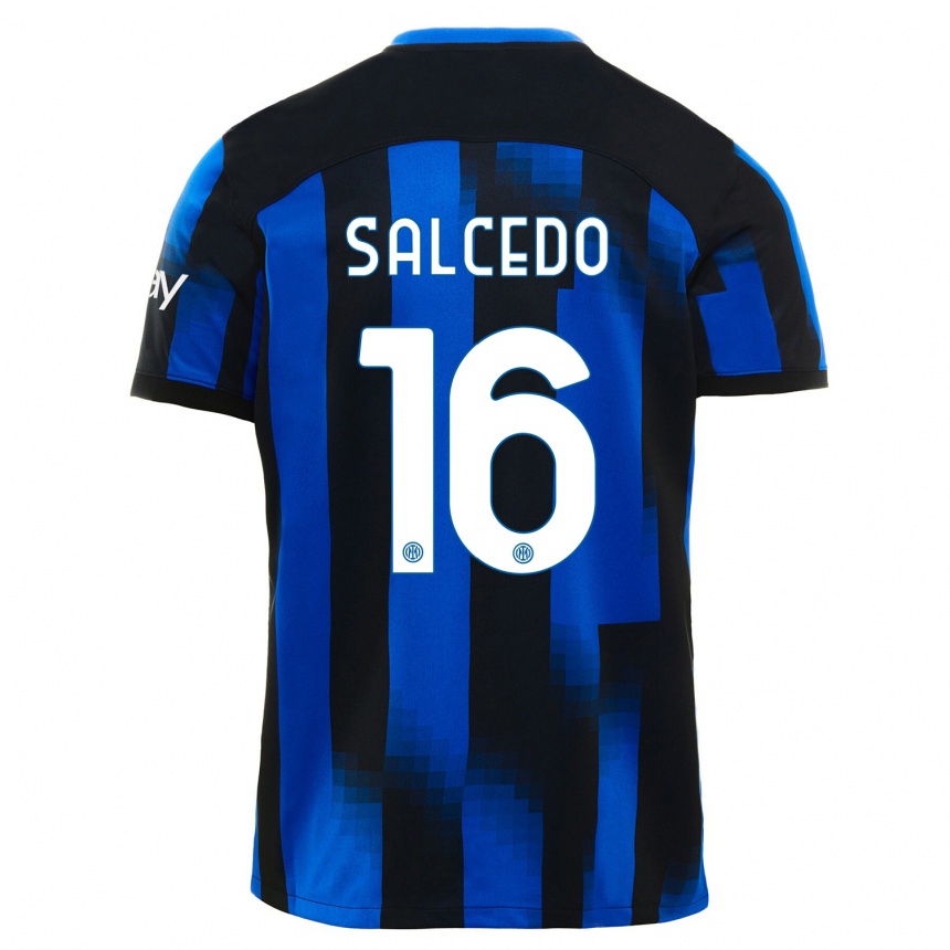 Kinder Fußball Eddie Salcedo #16 Schwarz Blau Heimtrikot Trikot 2023/24 T-Shirt Luxemburg