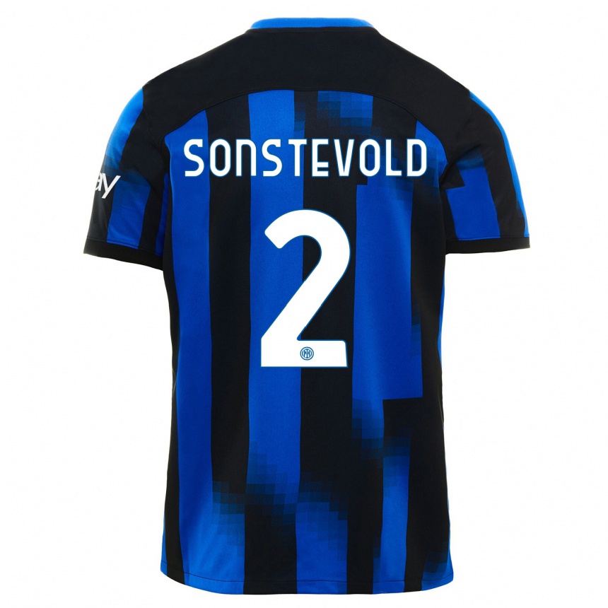 Kinder Fußball Anja Sonstevold #2 Schwarz Blau Heimtrikot Trikot 2023/24 T-Shirt Luxemburg