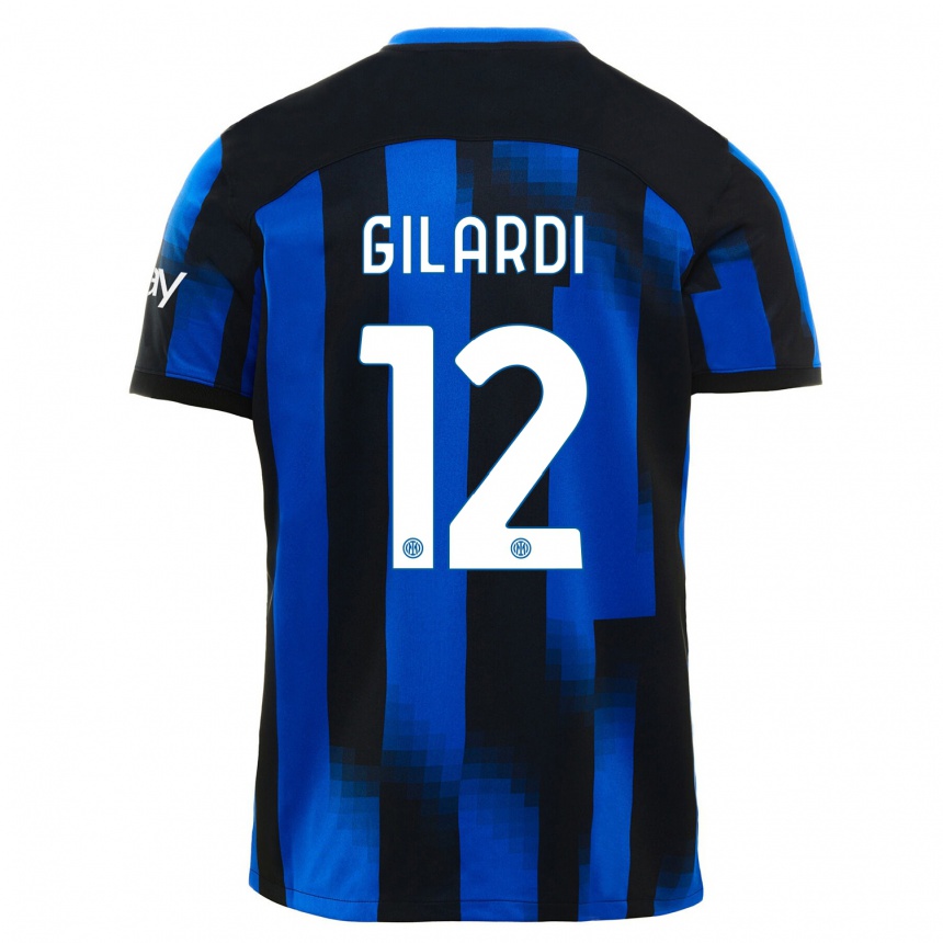 Kinder Fußball Astrid Gilardi #12 Schwarz Blau Heimtrikot Trikot 2023/24 T-Shirt Luxemburg