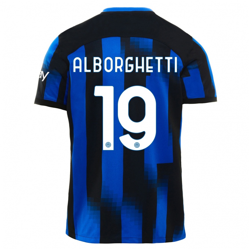Kinder Fußball Lisa Alborghetti #19 Schwarz Blau Heimtrikot Trikot 2023/24 T-Shirt Luxemburg