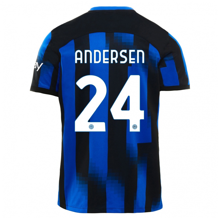Kinder Fußball Silas Andersen #24 Schwarz Blau Heimtrikot Trikot 2023/24 T-Shirt Luxemburg