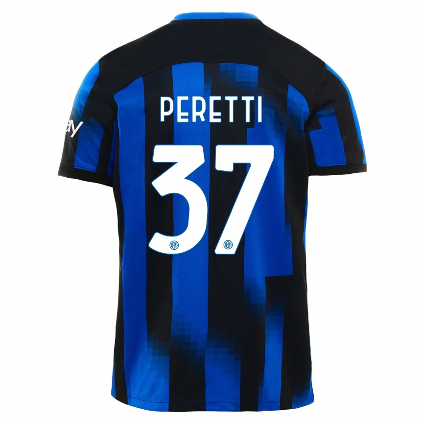 Kinder Fußball Lorenzo Peretti #37 Schwarz Blau Heimtrikot Trikot 2023/24 T-Shirt Luxemburg