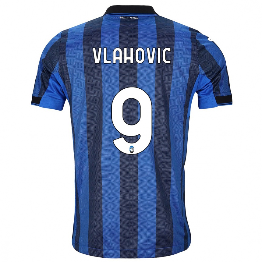 Kinder Fußball Vanja Vlahovic #9 Schwarz Blau Heimtrikot Trikot 2023/24 T-Shirt Luxemburg