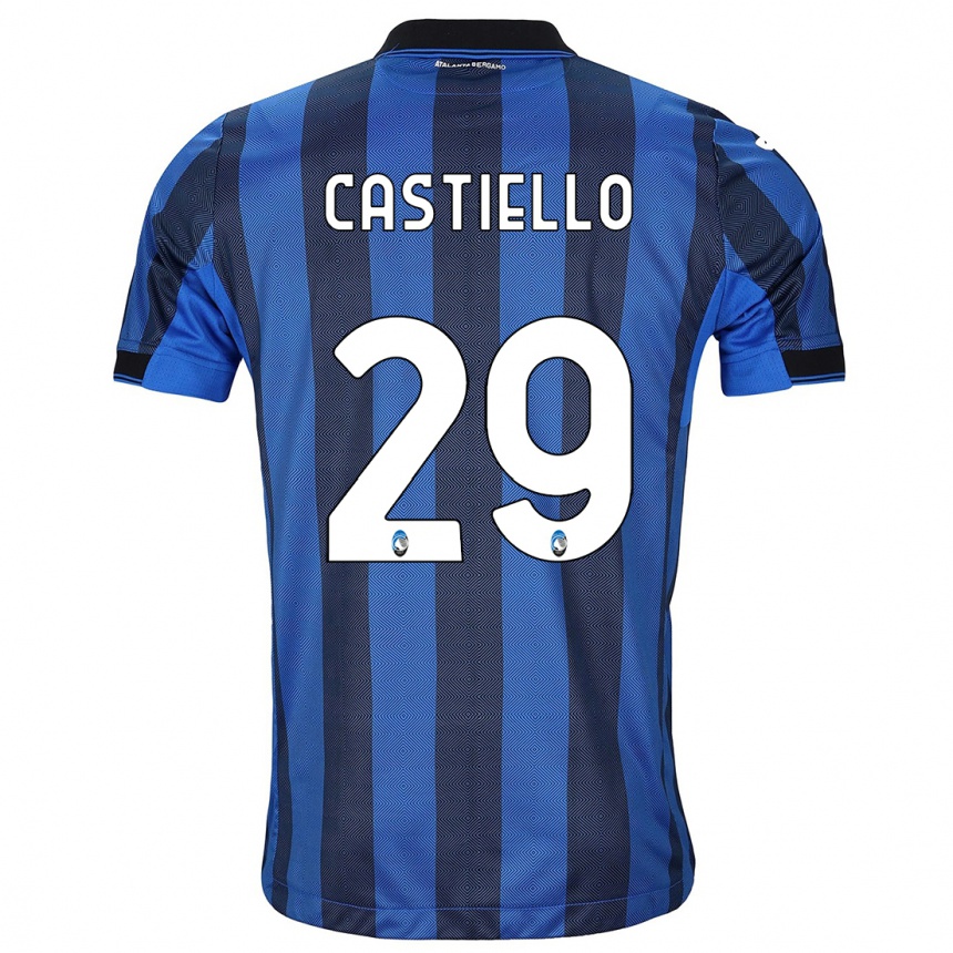 Kinder Fußball Alex Castiello #29 Schwarz Blau Heimtrikot Trikot 2023/24 T-Shirt Luxemburg