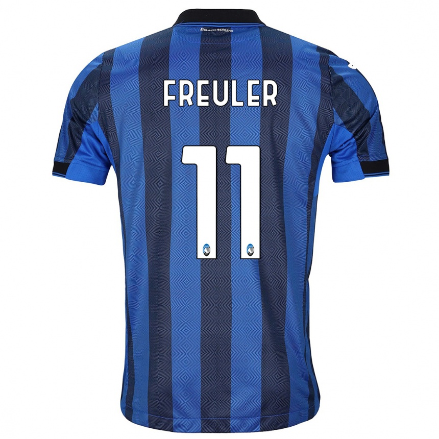 Kinder Fußball Remo Freuler #11 Schwarz Blau Heimtrikot Trikot 2023/24 T-Shirt Luxemburg