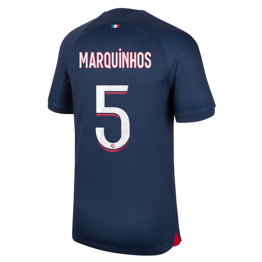 Kinder Fußball Marquinhos #5 Blau Rot Heimtrikot Trikot 2023/24 T-Shirt Luxemburg