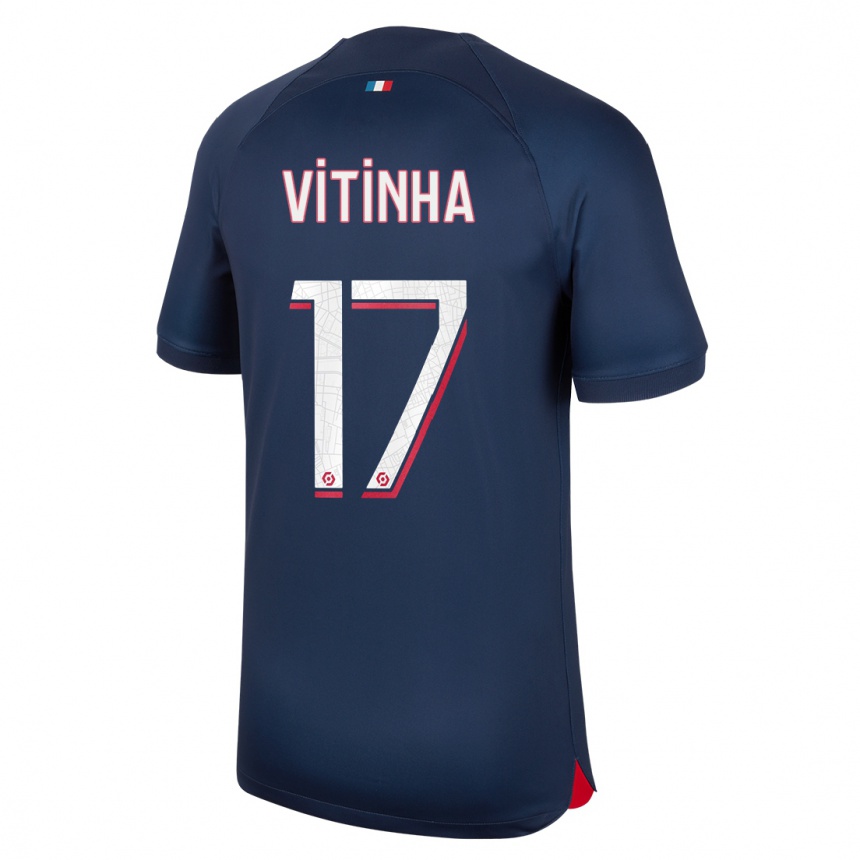 Kinder Fußball Vitinha #17 Blau Rot Heimtrikot Trikot 2023/24 T-Shirt Luxemburg