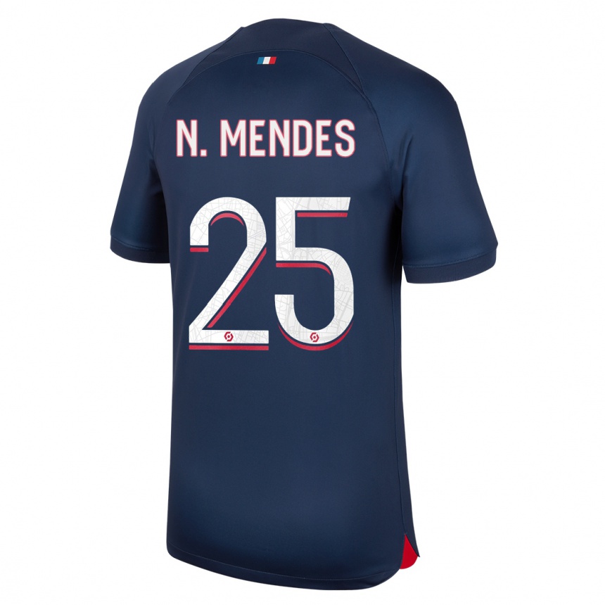 Kinder Fußball Nuno Mendes #25 Blau Rot Heimtrikot Trikot 2023/24 T-Shirt Luxemburg