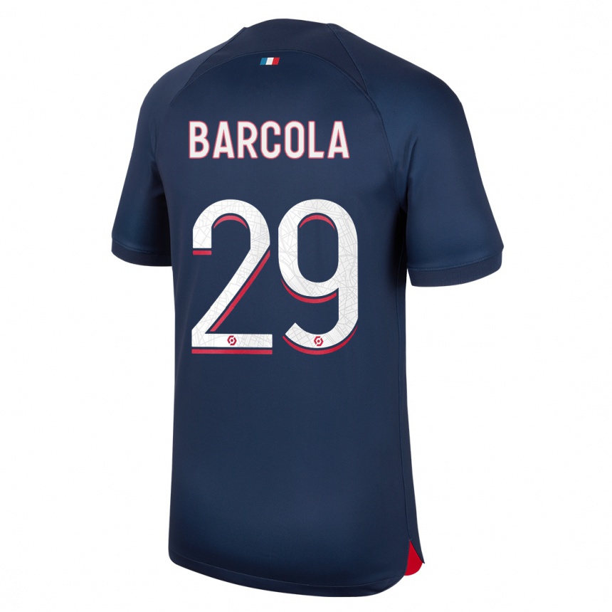Kinder Fußball Bradley Barcola #29 Blau Rot Heimtrikot Trikot 2023/24 T-Shirt Luxemburg