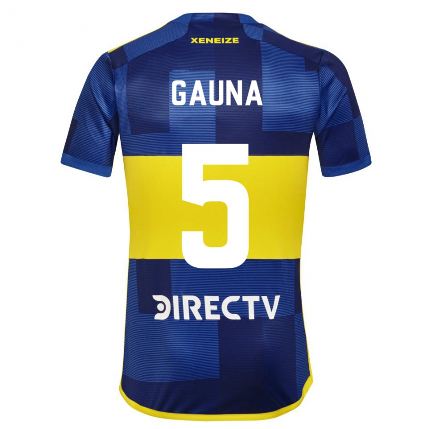 Kinder Fußball Santiago Gauna #5 Dunkelblau Gelb Heimtrikot Trikot 2023/24 T-Shirt Luxemburg