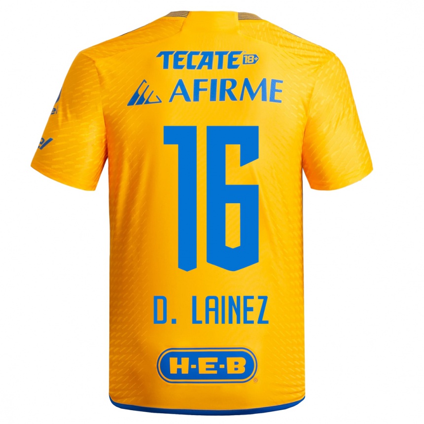 Kinder Fußball Diego Lainez #16 Gelb Heimtrikot Trikot 2023/24 T-Shirt Luxemburg