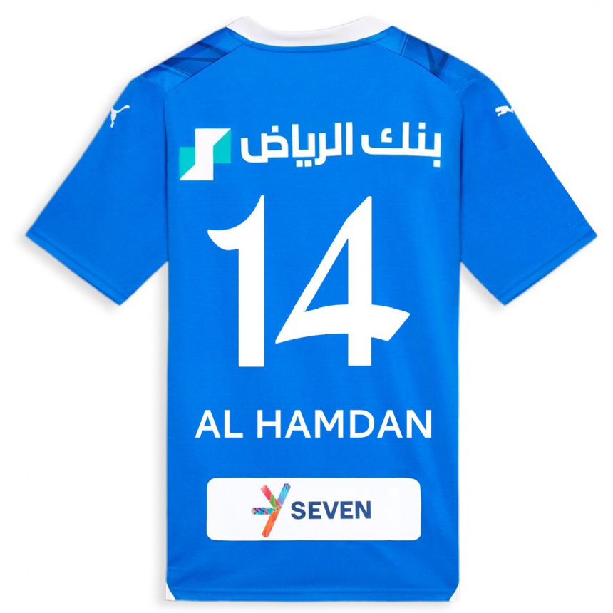 Kinder Fußball Abdullah Al-Hamdan #14 Blau Heimtrikot Trikot 2023/24 T-Shirt Luxemburg