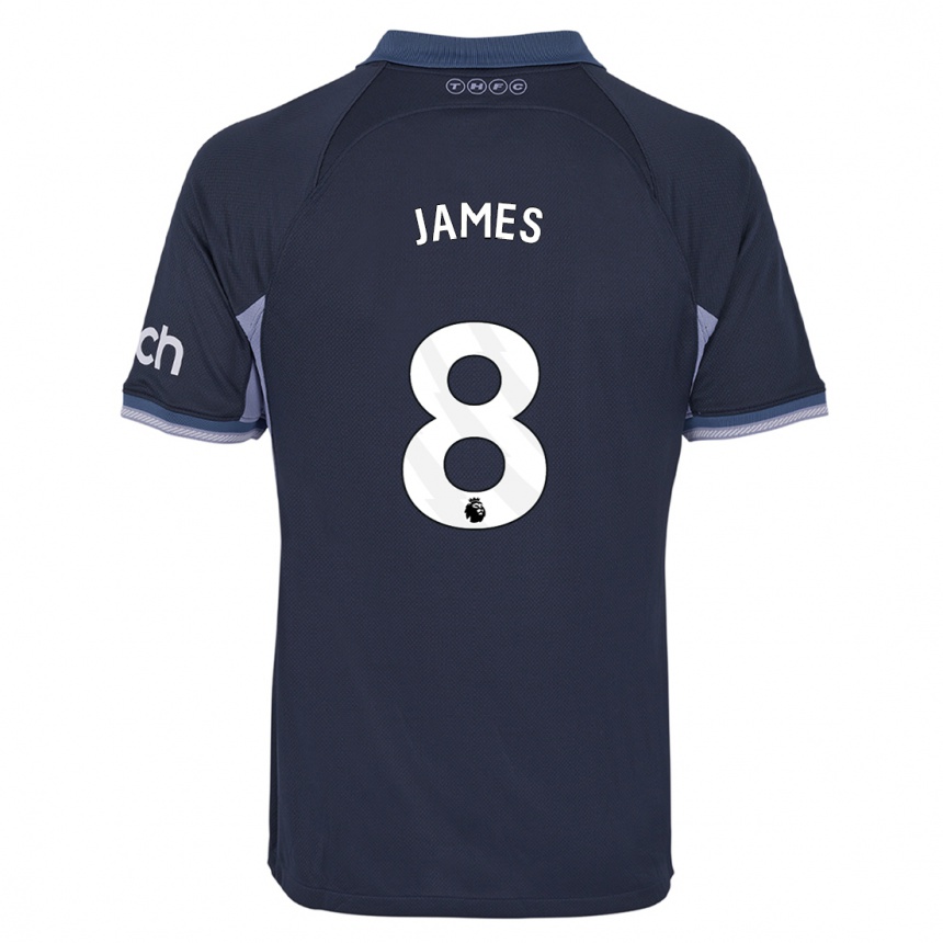 Kinder Fußball Angharad James #8 Dunkelblau Auswärtstrikot Trikot 2023/24 T-Shirt Luxemburg